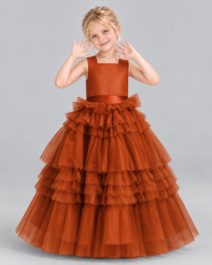 Burnt Orange Ball Gown Girls Pageant Dress Front