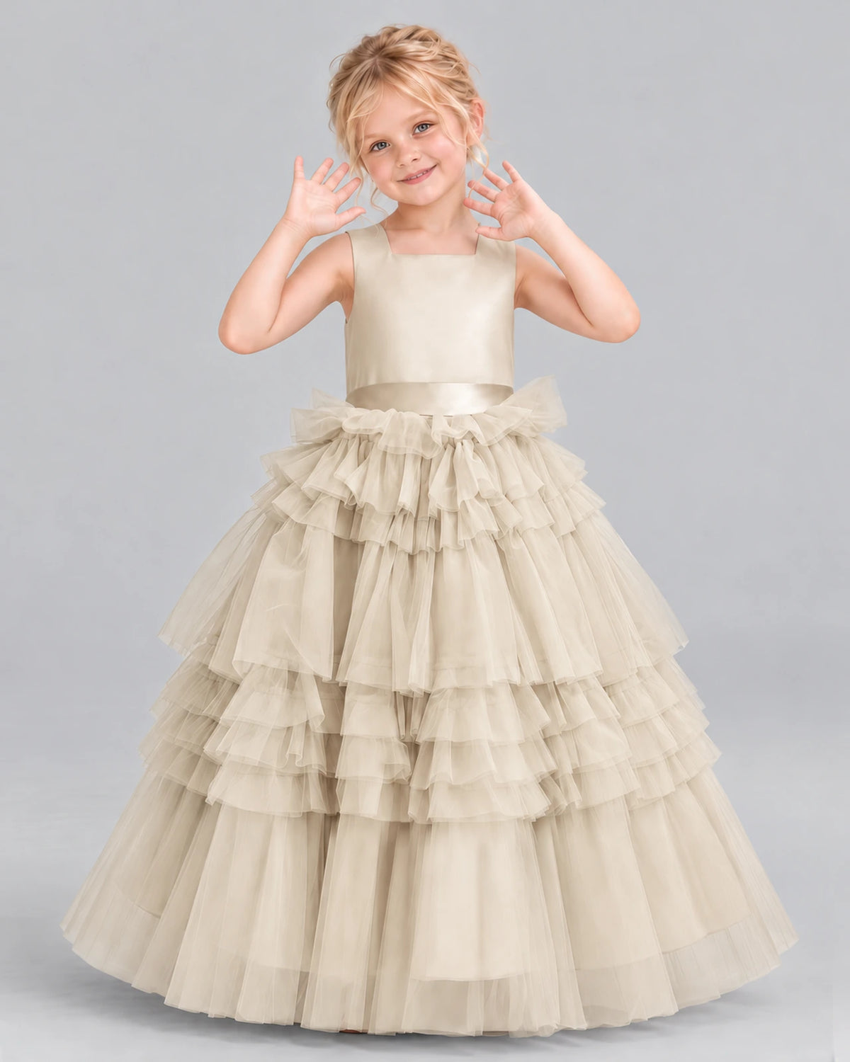 Champagne Ball Gown Girls Pageant Dress Front