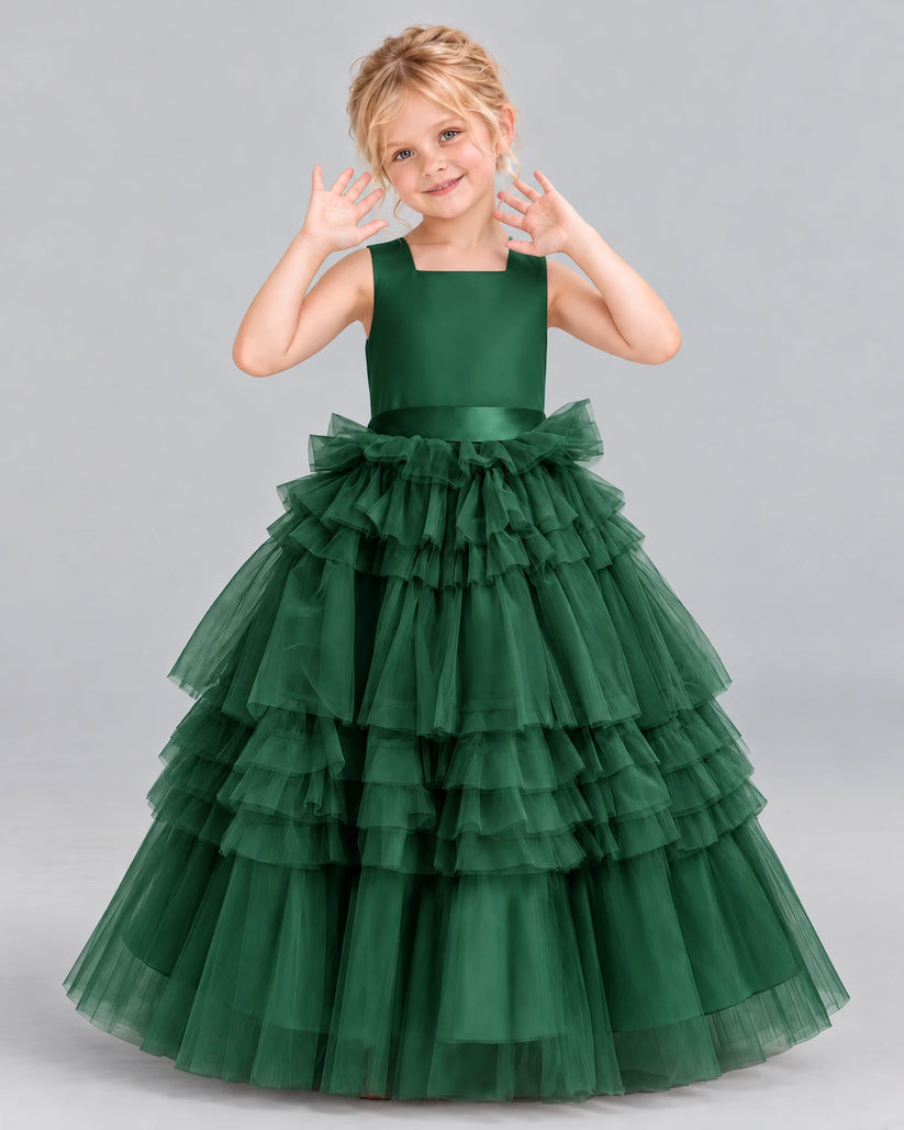 Dark Green Ball Gown Girls Pageant Dress Front