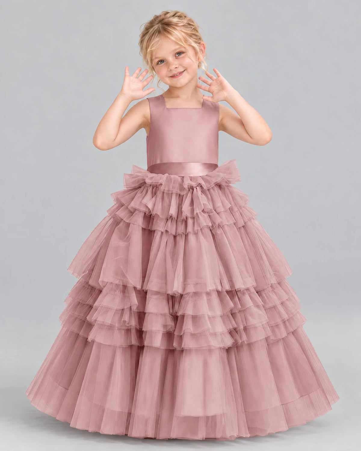 Dusty Rose Ball Gown Girls Pageant Dress Front