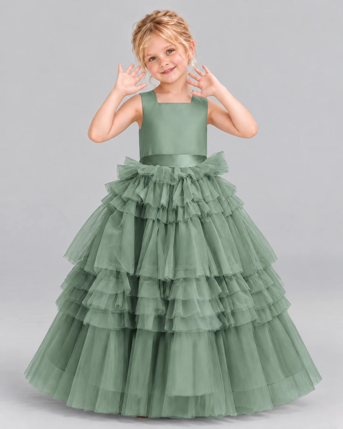 Eucalyptus Ball Gown Girls Pageant Dress Front