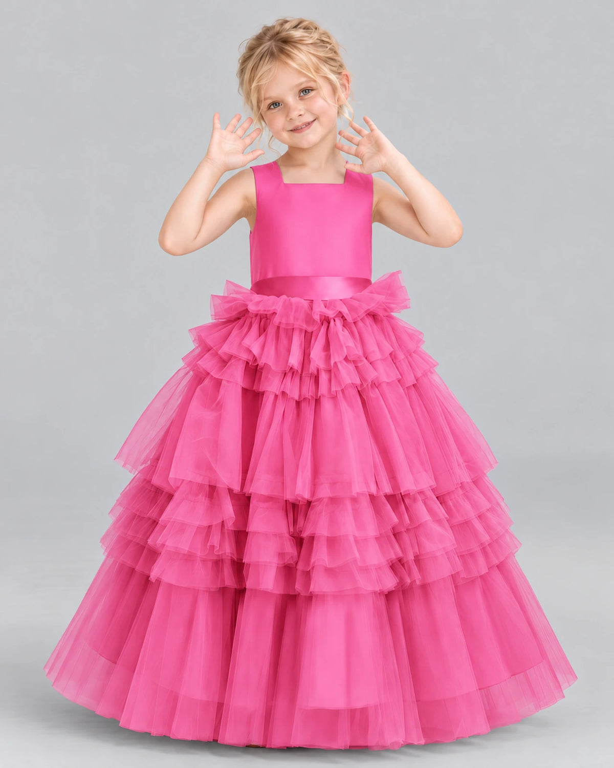 Hot Pink Ball Gown Girls Pageant Dress Front