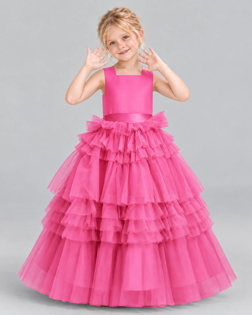 Hot Pink Ball Gown Girls Pageant Dress Front