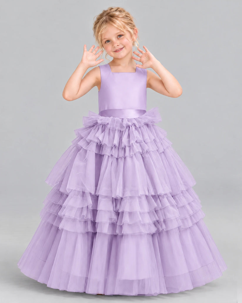 Lilac Ball Gown Girls Pageant Dress Front
