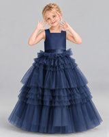 Navy Blue Ball Gown Girls Pageant Dress Front