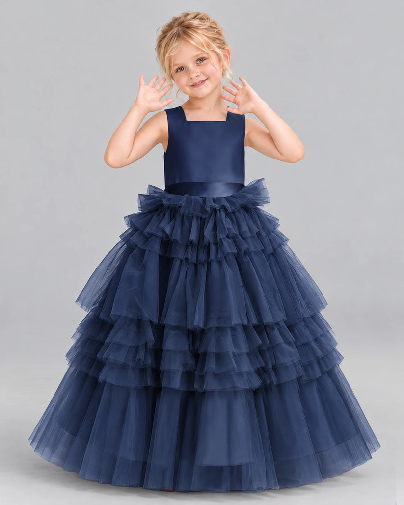 Navy Blue Ball Gown Girls Pageant Dress Front