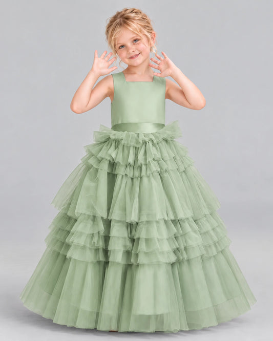 Sage Green Ball Gown Girls Pageant Dress Front