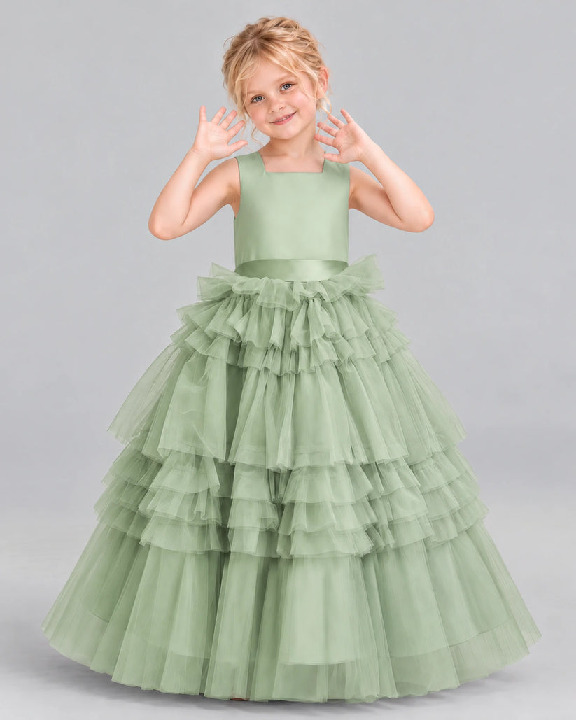 Sage Green Ball Gown Girls Pageant Dress Front