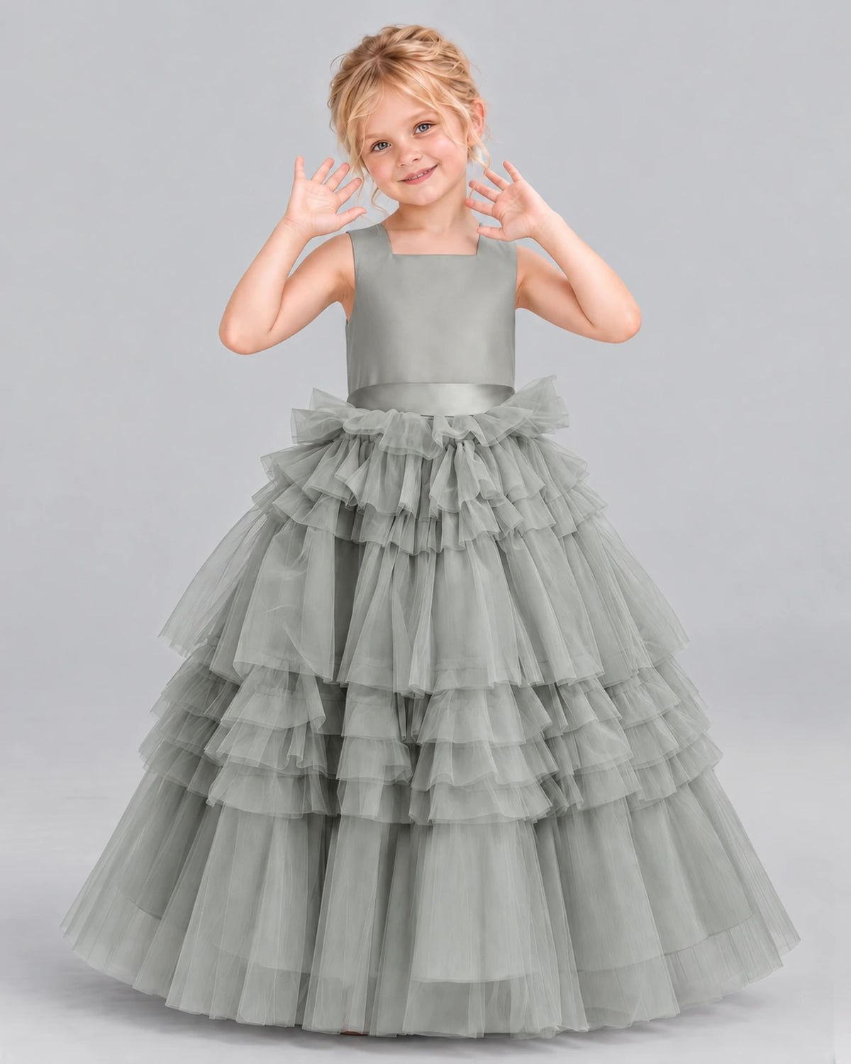 Silver Ball Gown Girls Pageant Dress Front