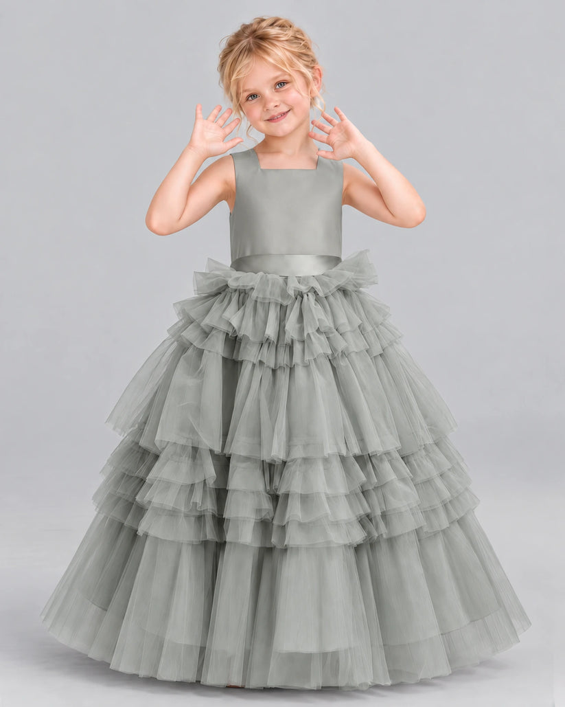 Silver Ball Gown Girls Pageant Dress Front