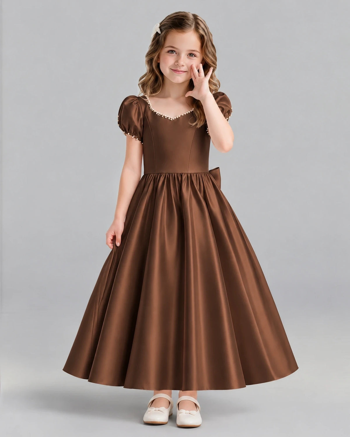 Chocolate Ball Gown Girls Formal Dress Front