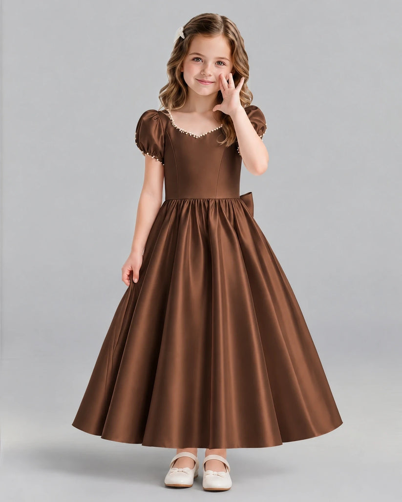 Chocolate Ball Gown Girls Formal Dress Front
