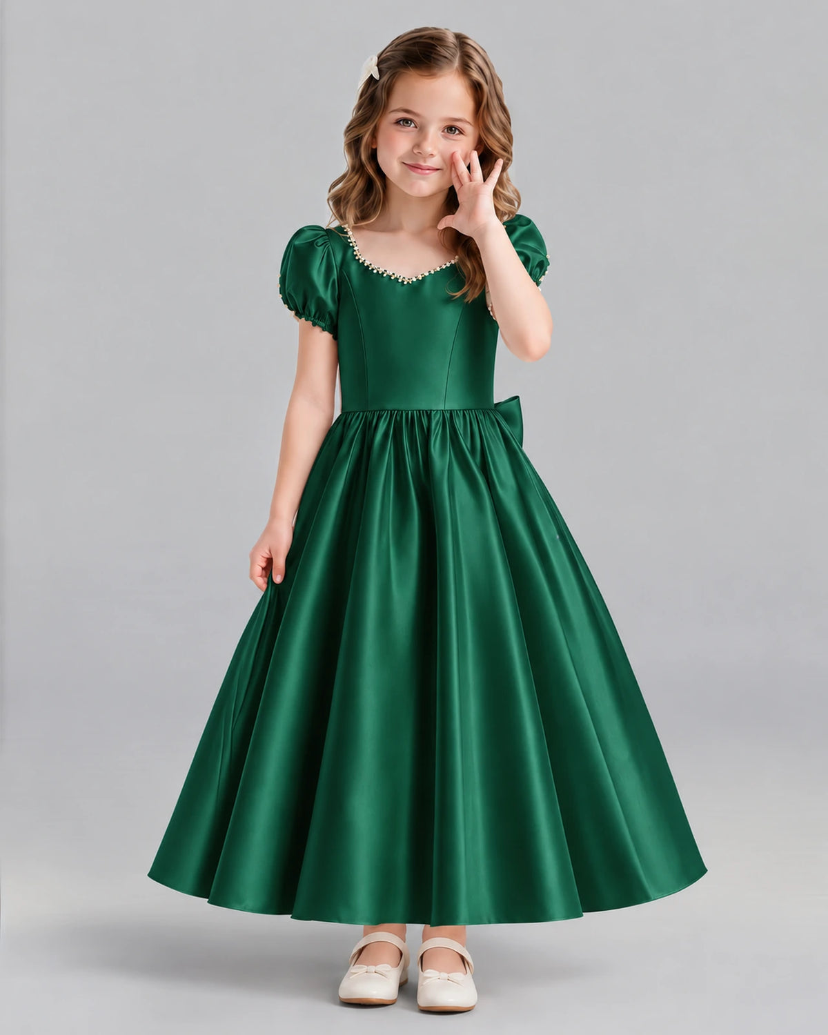 Dark Green Ball Gown Girls Formal Dress Front