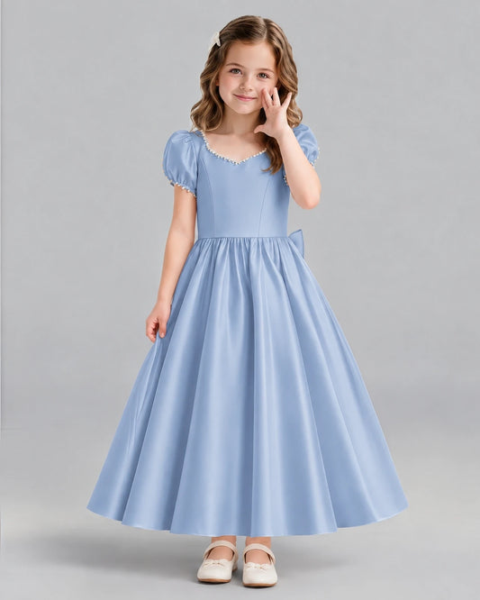 Dusty Blue Ball Gown Girls Formal Dress Front