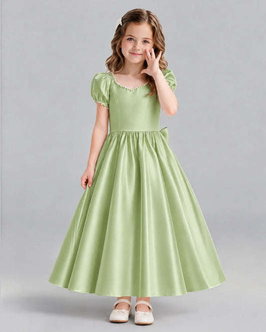 Sage Green Ball Gown Girls Formal Dress Front