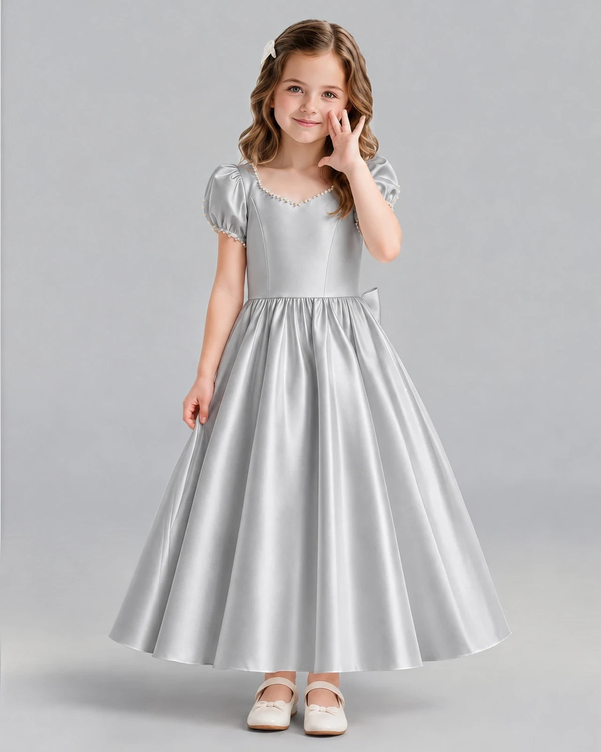Silver Ball Gown Girls Formal Dress Front