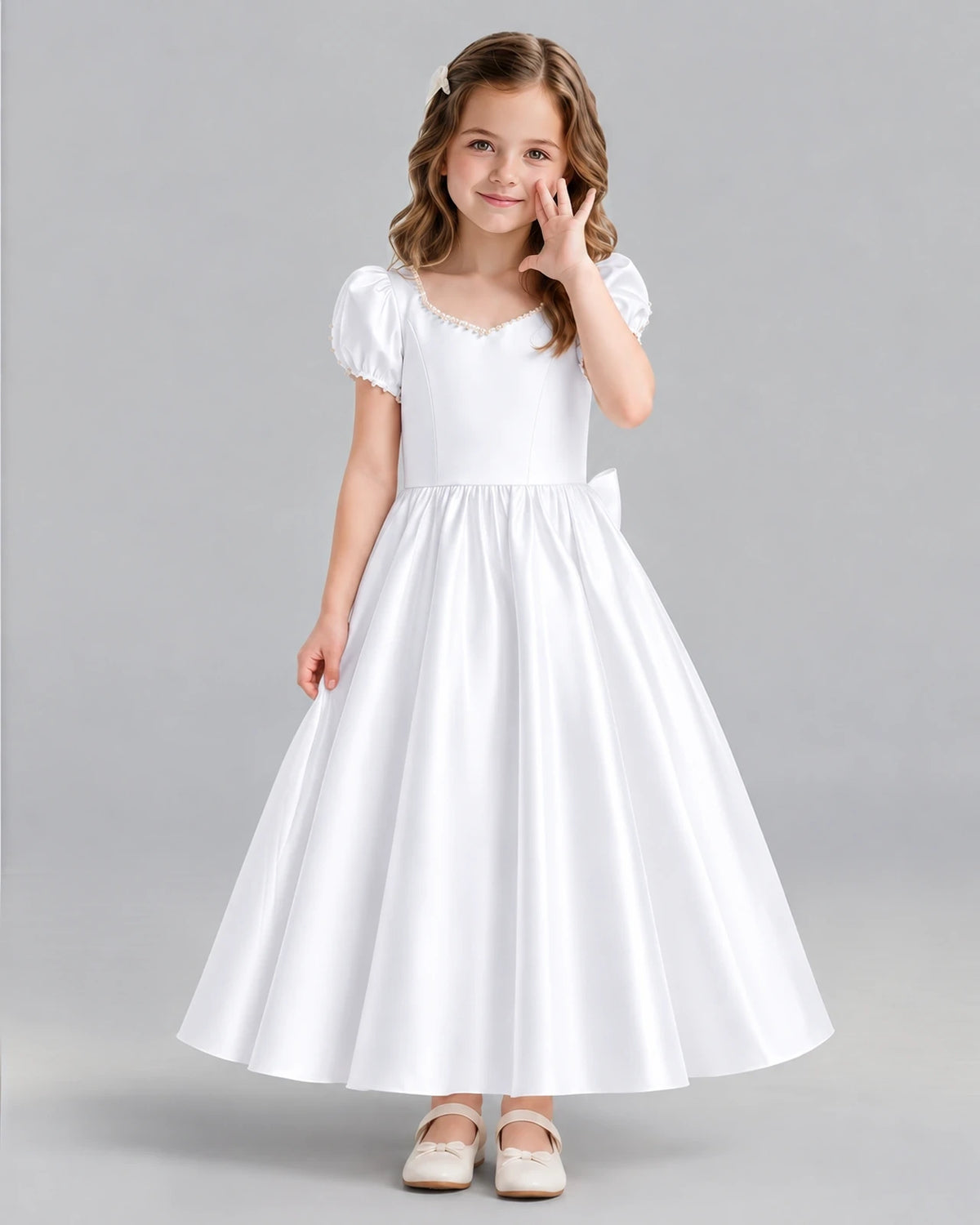 White Ball Gown Girls Formal Dress Front