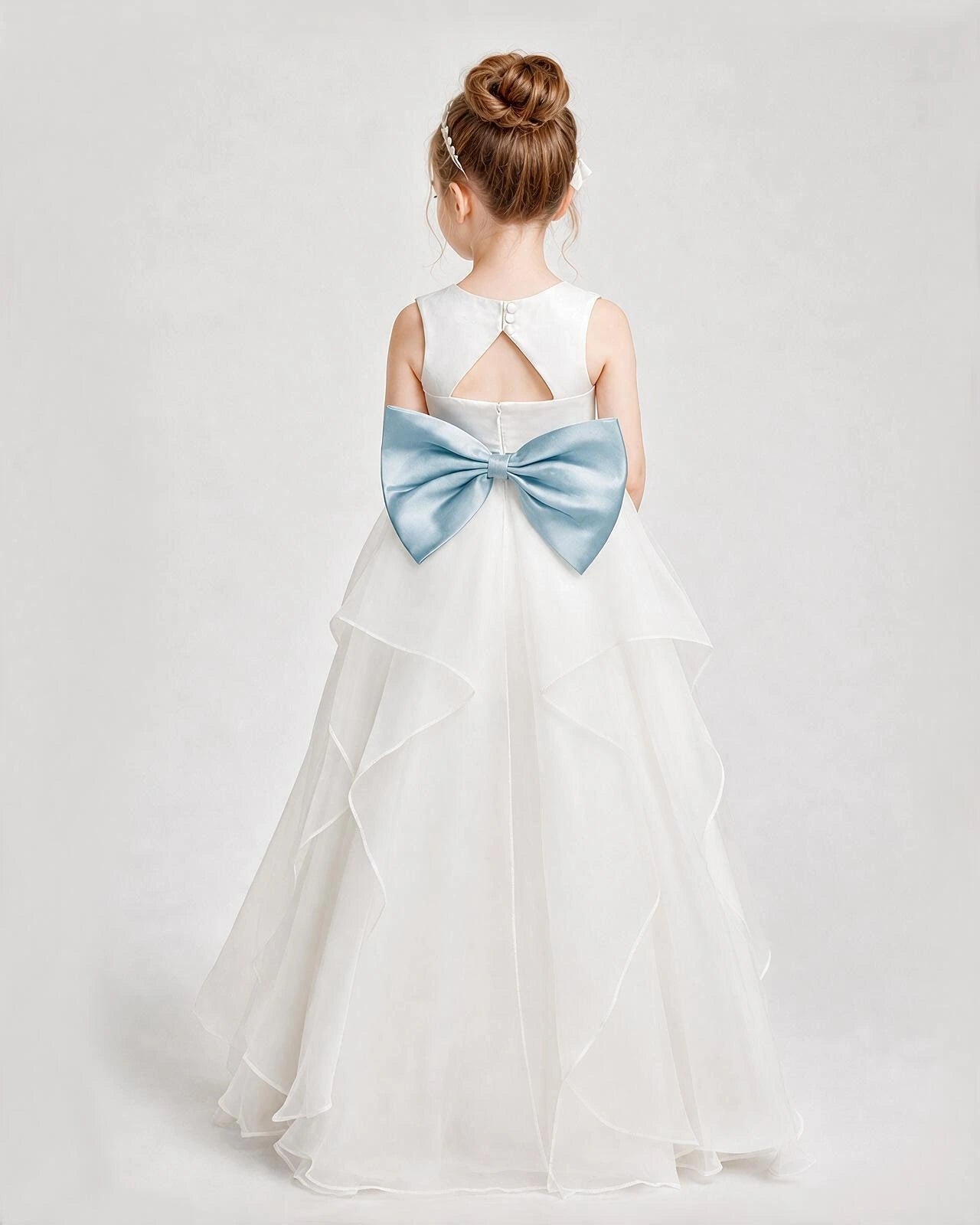 Dideyttawl Organza Flower Girl Dress with Tiered Skirt and Satin Bow