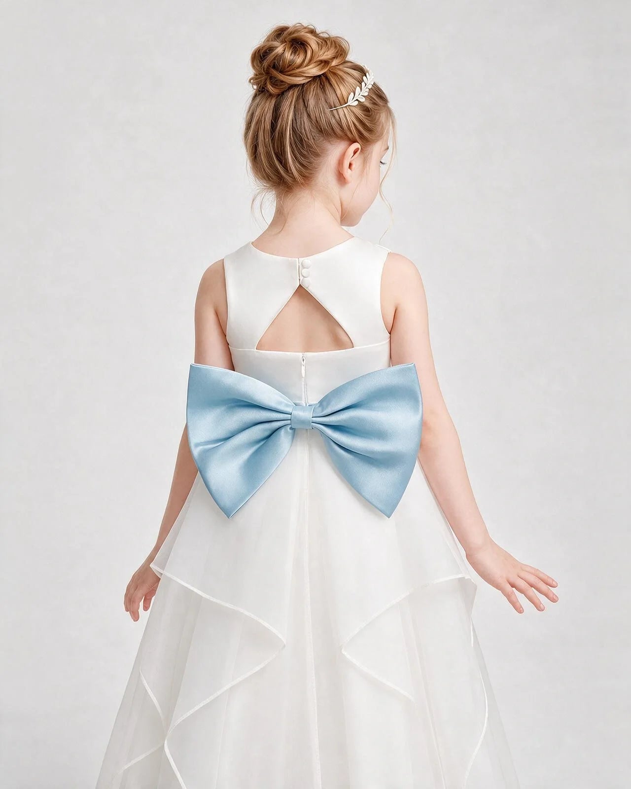 Dideyttawl Organza Flower Girl Dress with Tiered Skirt and Satin Bow
