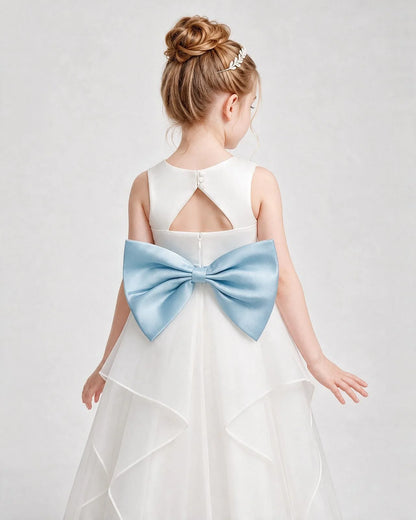Dideyttawl Organza Flower Girl Dress with Tiered Skirt and Satin Bow