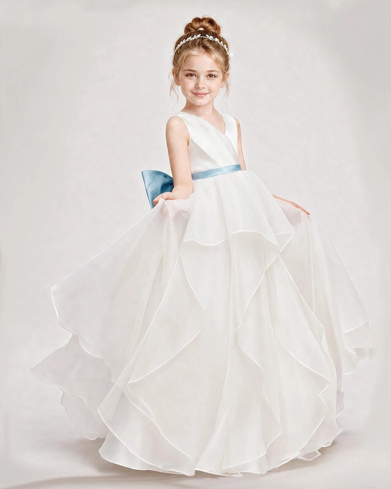 Dideyttawl Organza Flower Girl Dress with Tiered Skirt and Satin Bow