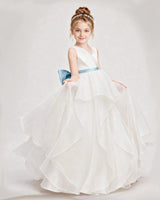 Baby Blue Satin A-Line Flower Girl Dresses Front View