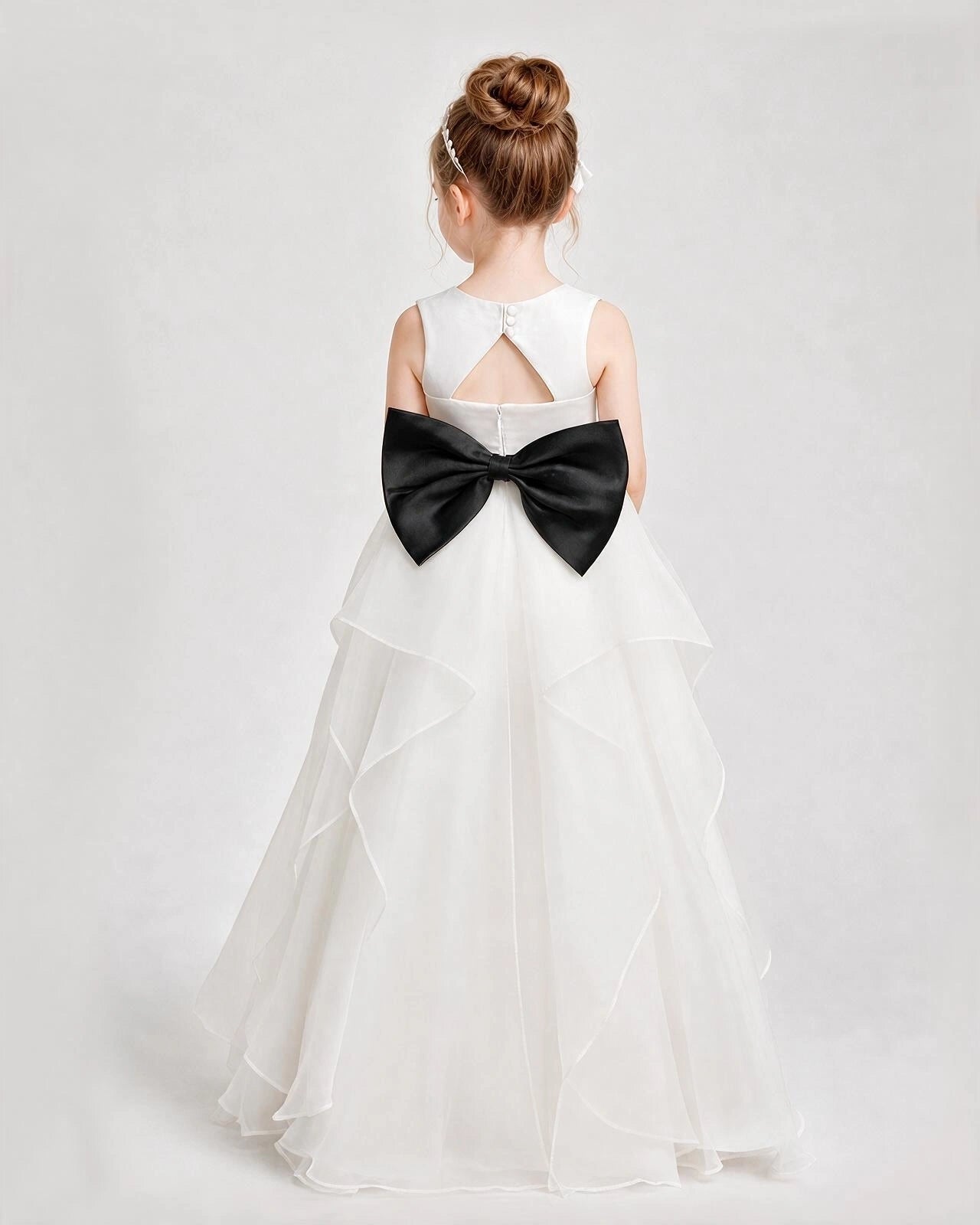 Dideyttawl Organza Flower Girl Dress with Tiered Skirt and Satin Bow