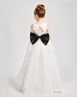 White Satin A-Line Flower Girl Dresses Back View
