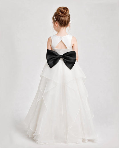 Dideyttawl Organza Flower Girl Dress with Tiered Skirt and Satin Bow