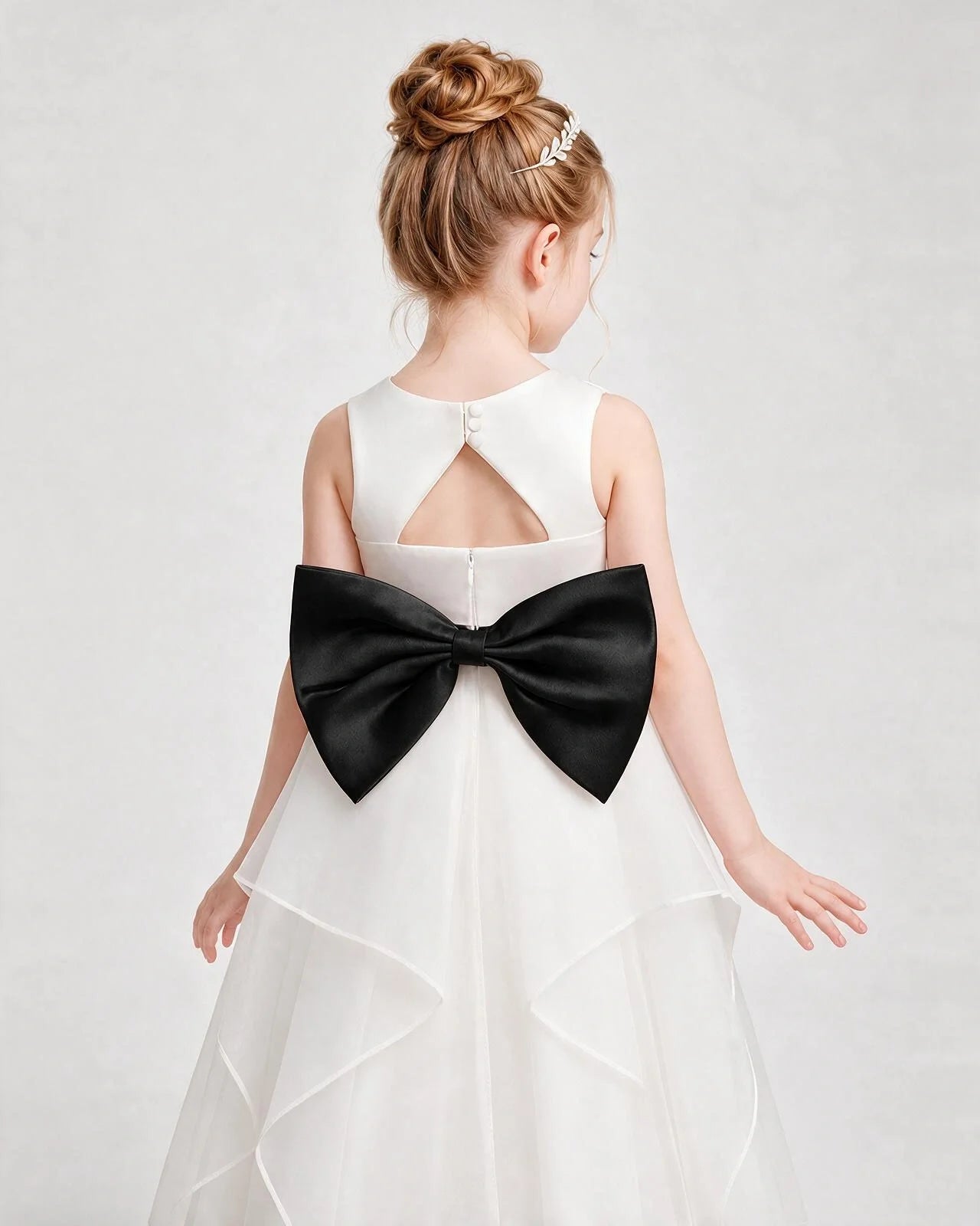 Dideyttawl Organza Flower Girl Dress with Tiered Skirt and Satin Bow