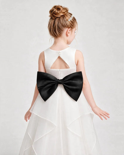 Dideyttawl Organza Flower Girl Dress with Tiered Skirt and Satin Bow