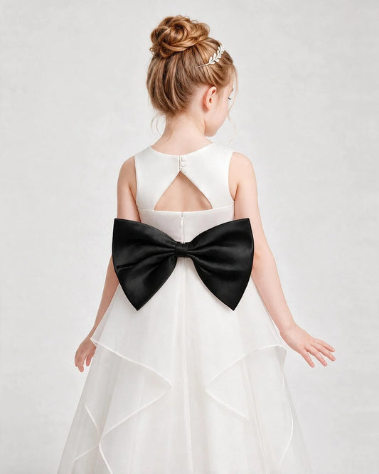 Black and White satin tiered dress style flower girl dress