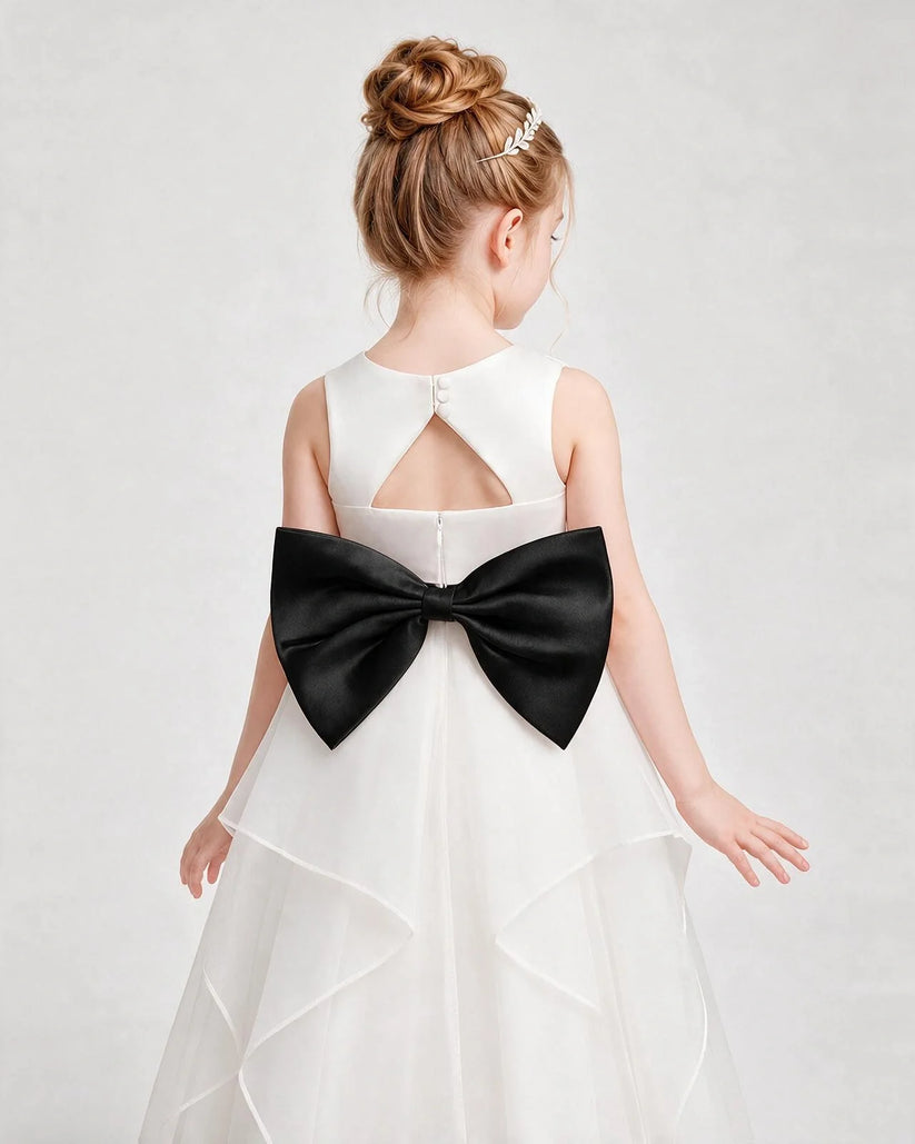 Black and White satin tiered dress style flower girl dress
