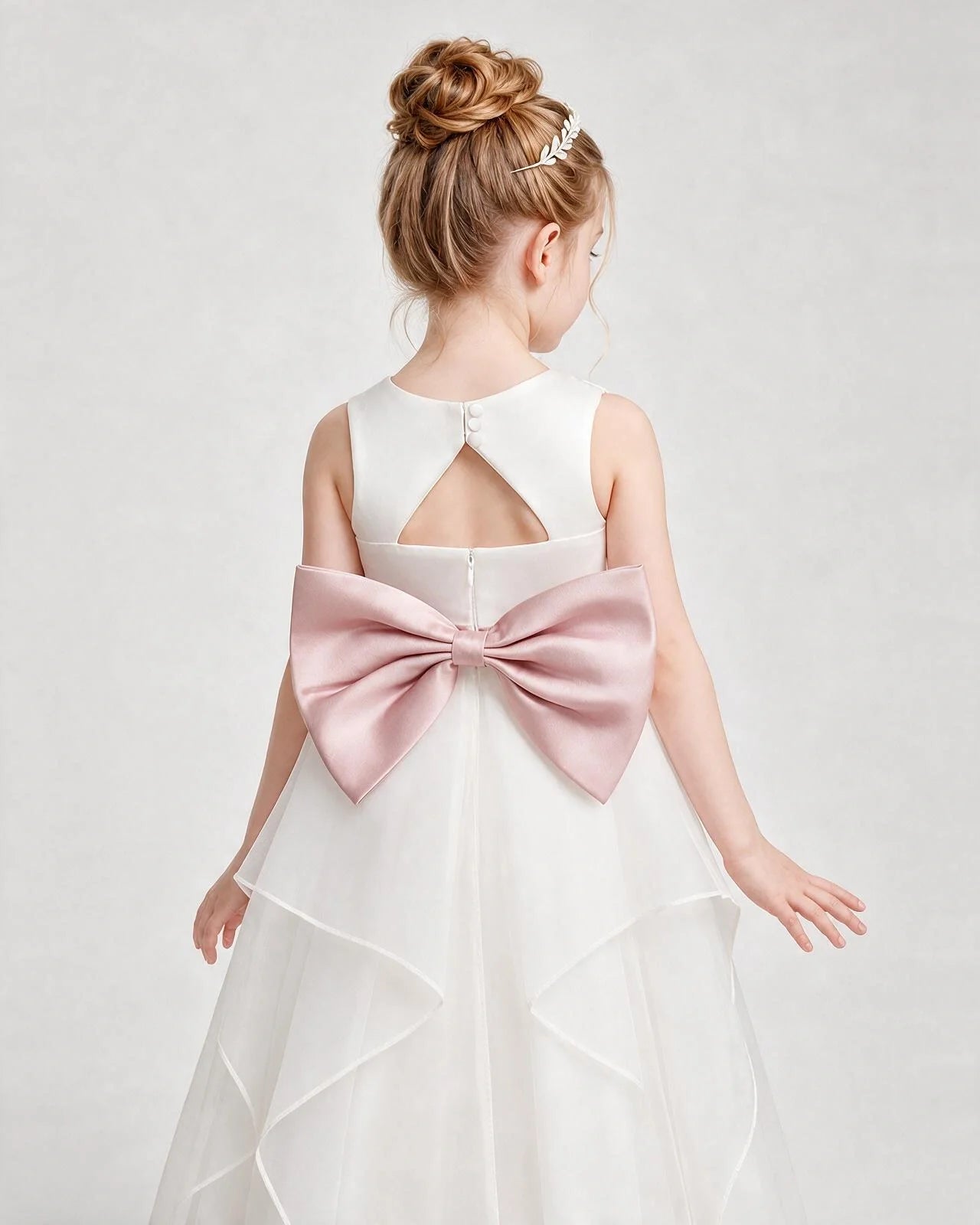 Dideyttawl Organza Flower Girl Dress with Tiered Skirt and Satin Bow