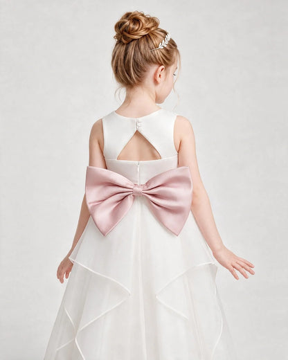 Dideyttawl Organza Flower Girl Dress with Tiered Skirt and Satin Bow
