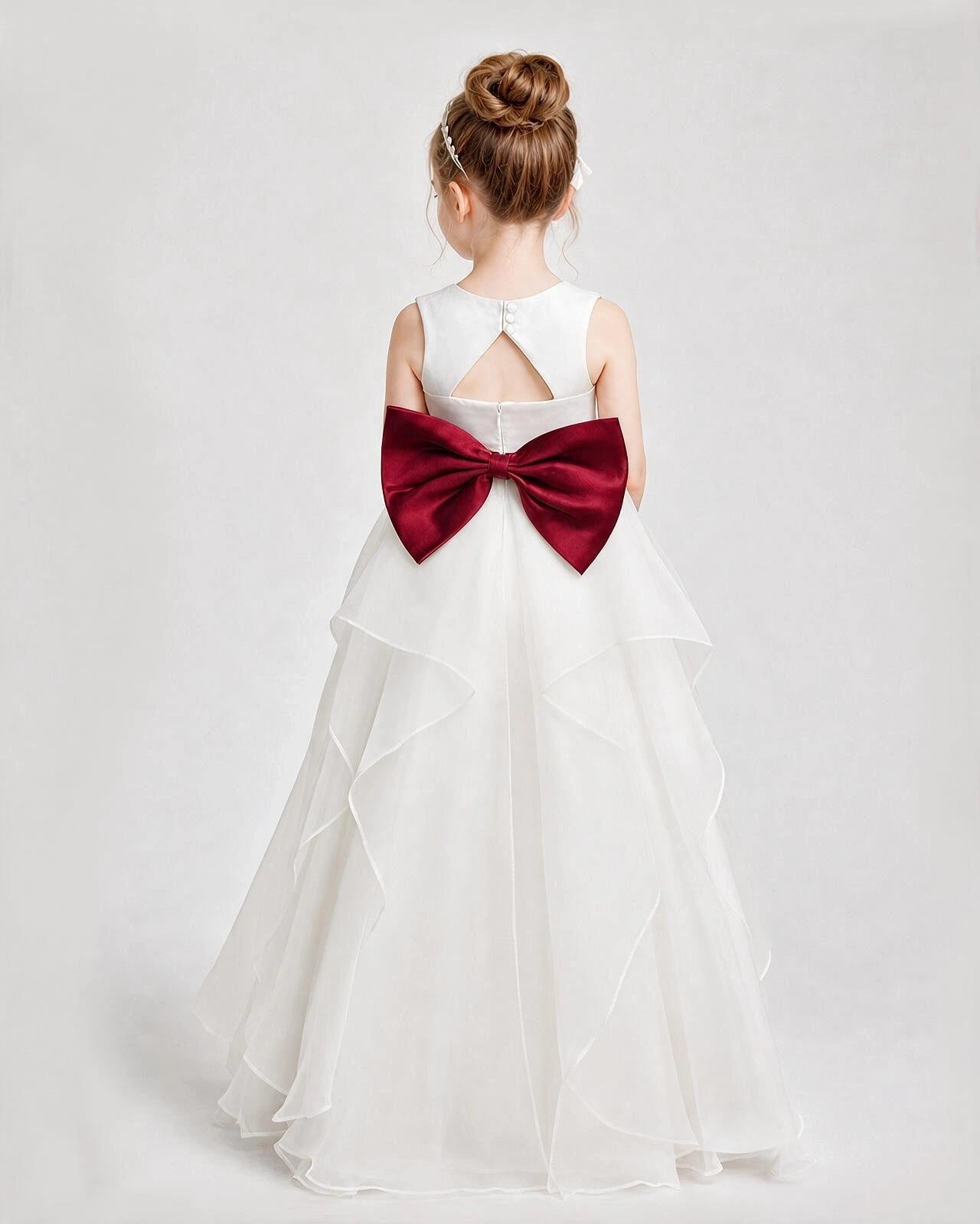 Dideyttawl Organza Flower Girl Dress with Tiered Skirt and Satin Bow