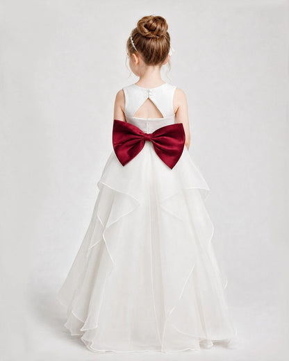 Dideyttawl Organza Flower Girl Dress with Tiered Skirt and Satin Bow