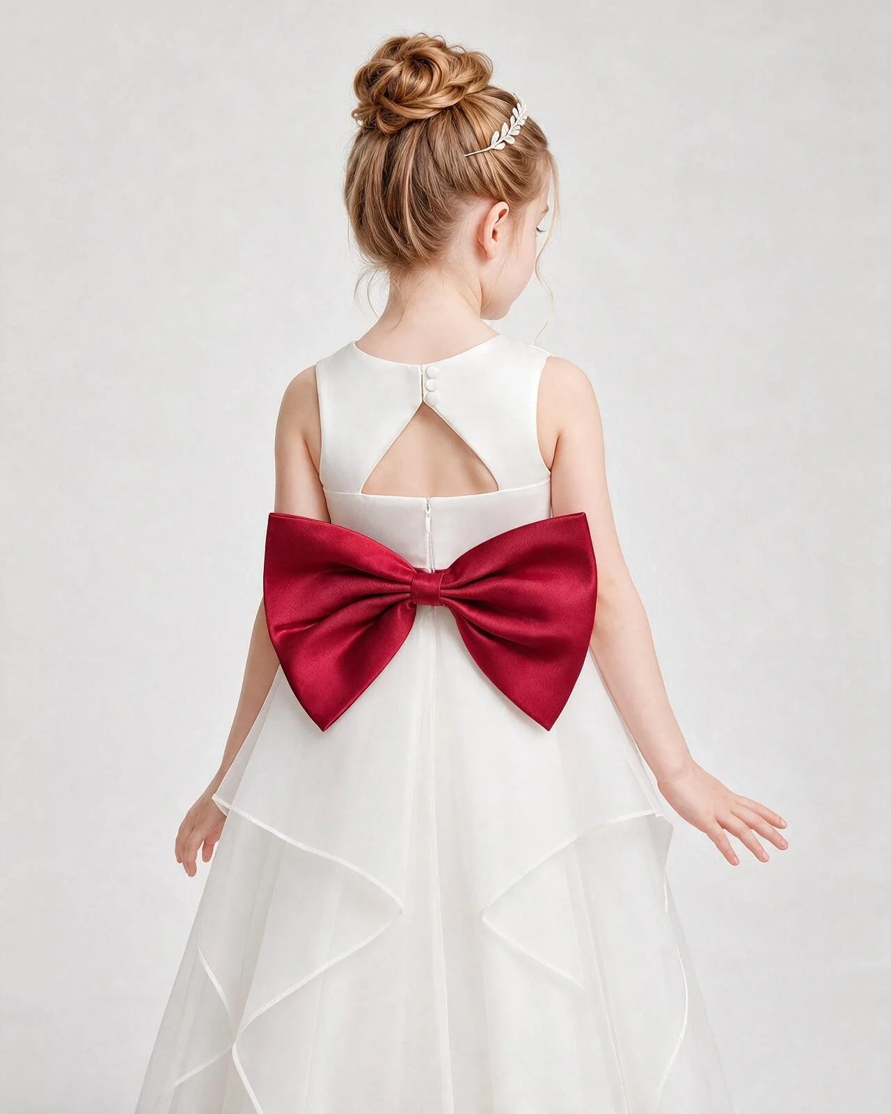 Dideyttawl Organza Flower Girl Dress with Tiered Skirt and Satin Bow