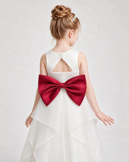 Dideyttawl Organza Flower Girl Dress with Tiered Skirt and Satin Bow