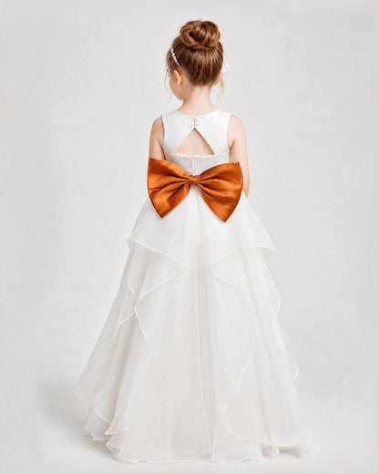 Dideyttawl Organza Flower Girl Dress with Tiered Skirt and Satin Bow