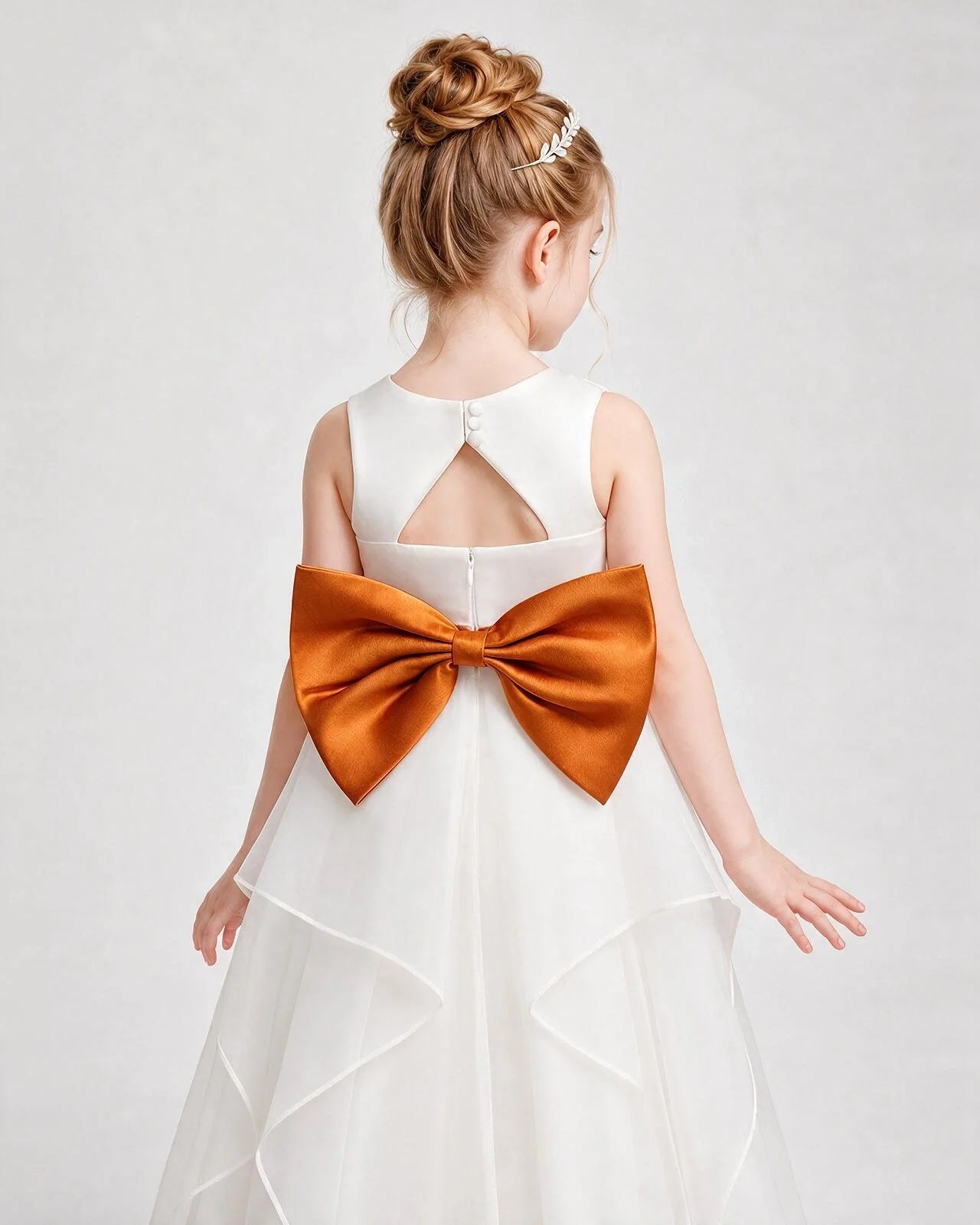 Dideyttawl Organza Flower Girl Dress with Tiered Skirt and Satin Bow