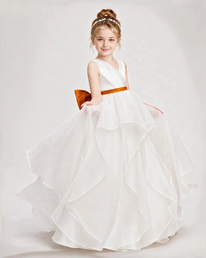 Dideyttawl Organza Flower Girl Dress with Tiered Skirt and Satin Bow