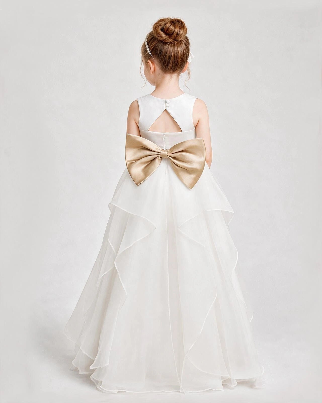 Dideyttawl Organza Flower Girl Dress with Tiered Skirt and Satin Bow