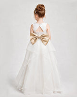Champagne Satin A-Line Flower Girl Dresses Back View