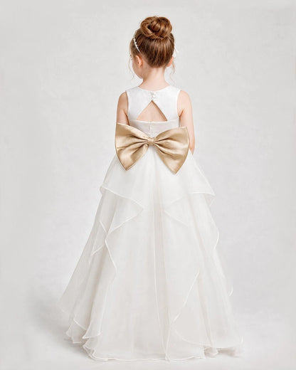Dideyttawl Organza Flower Girl Dress with Tiered Skirt and Satin Bow