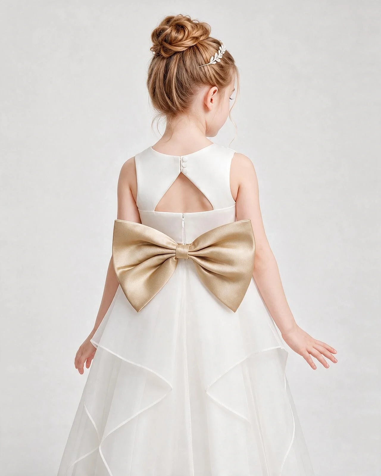 Dideyttawl Organza Flower Girl Dress with Tiered Skirt and Satin Bow