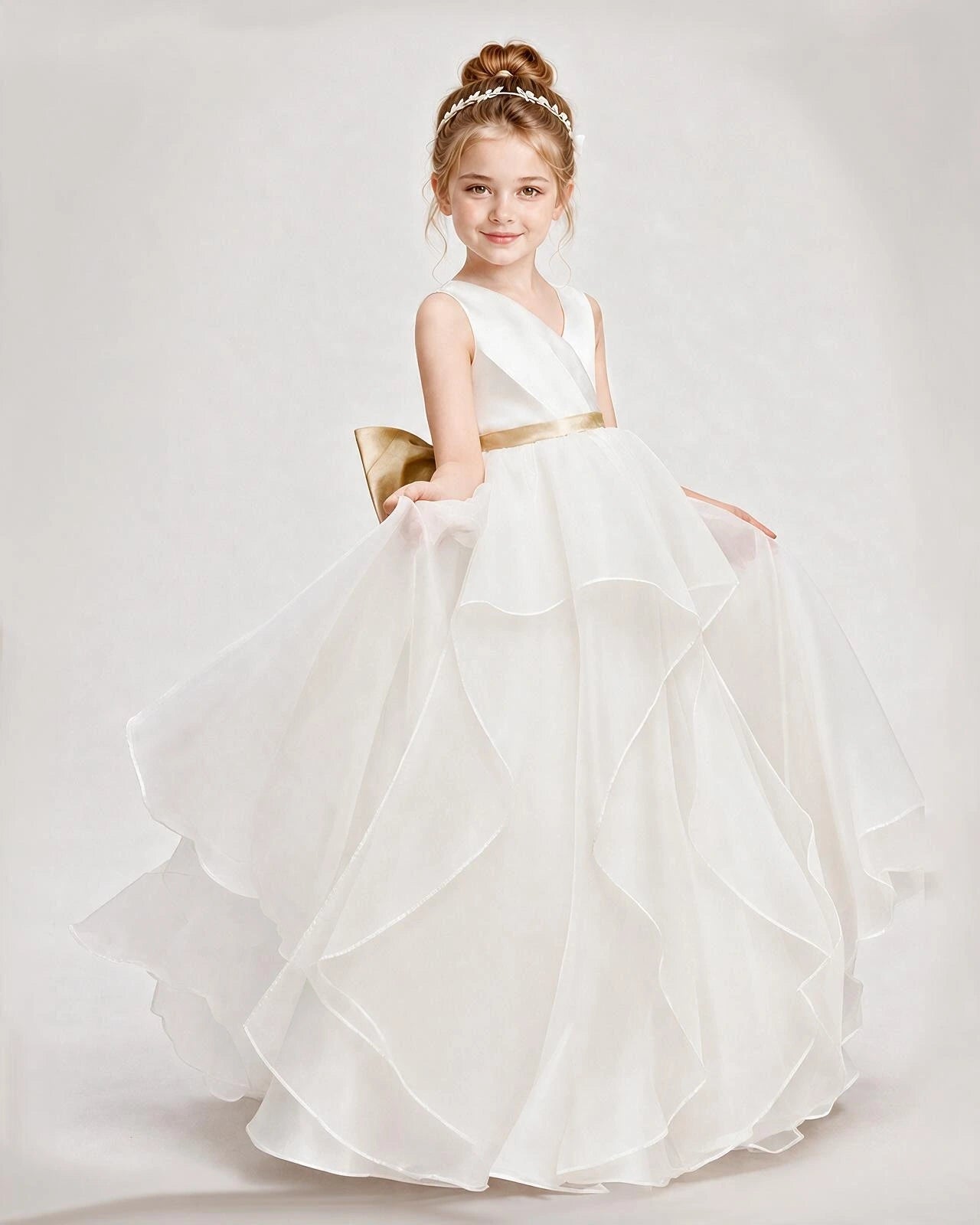 Dideyttawl Organza Flower Girl Dress with Tiered Skirt and Satin Bow