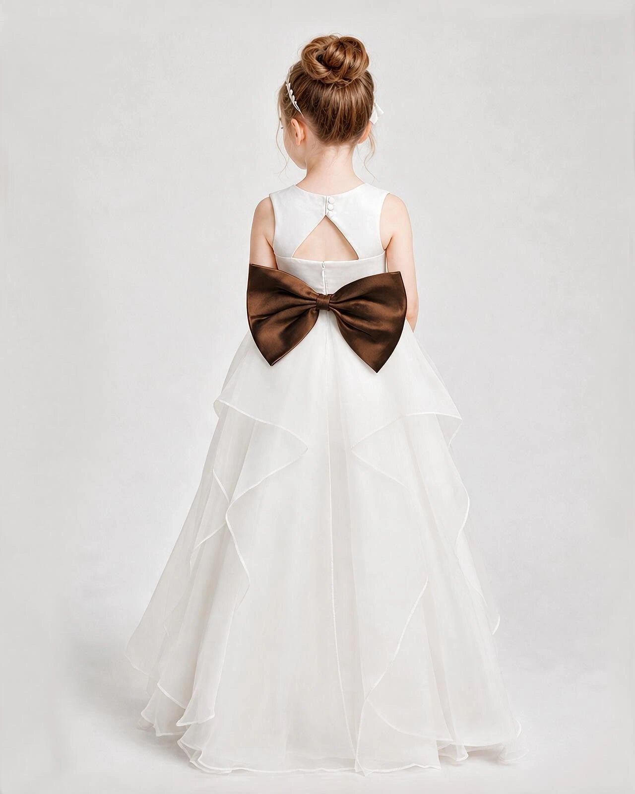 Dideyttawl Organza Flower Girl Dress with Tiered Skirt and Satin Bow