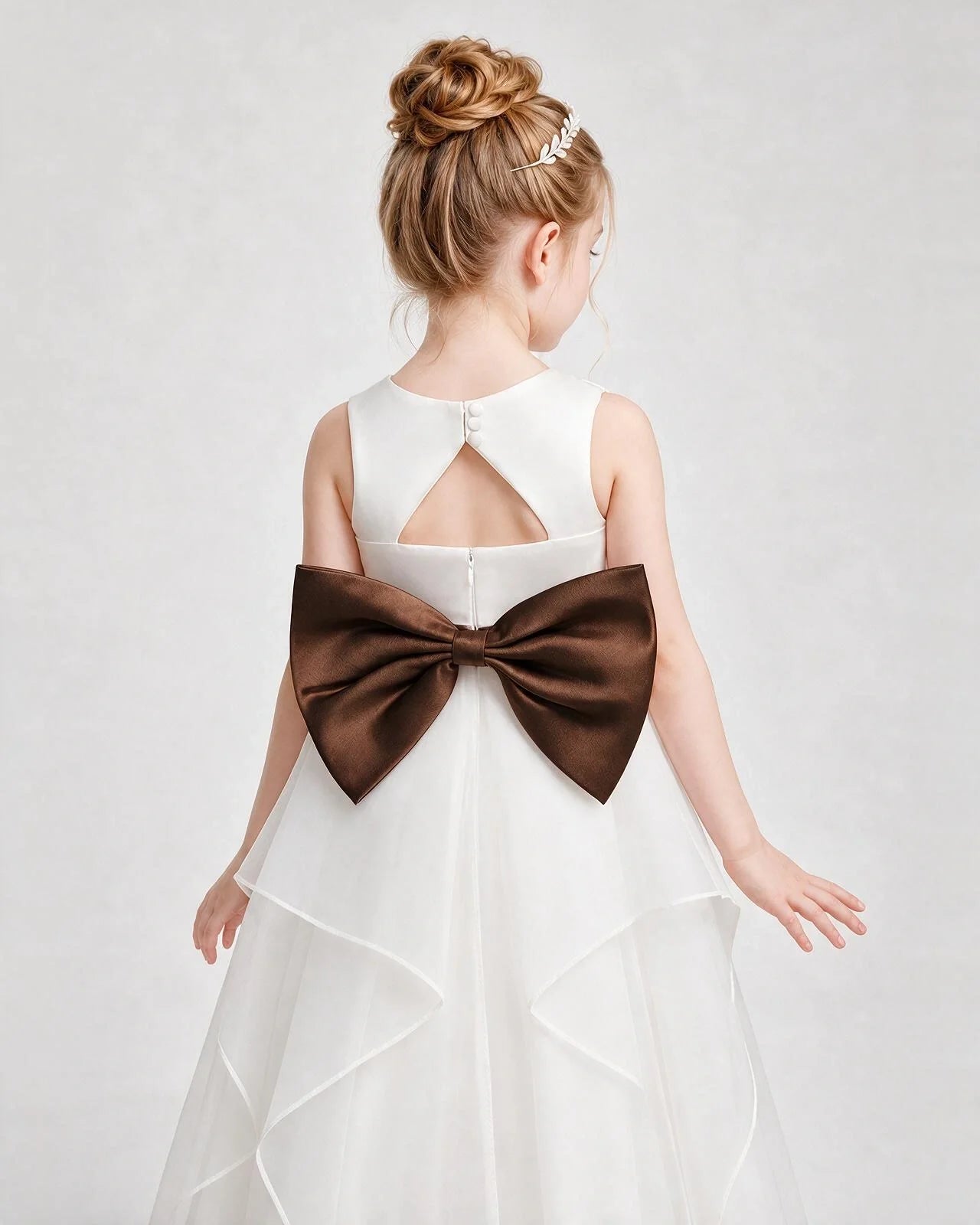 Dideyttawl Organza Flower Girl Dress with Tiered Skirt and Satin Bow