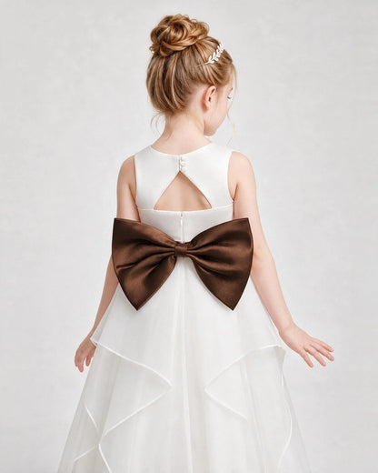 Dideyttawl Organza Flower Girl Dress with Tiered Skirt and Satin Bow